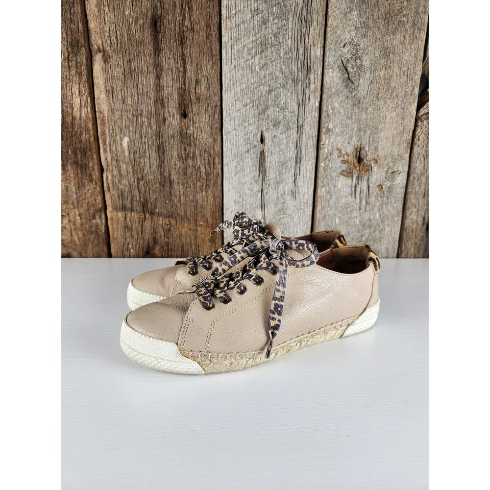 Franco Sarto Lessia Beige Leather Leopard Print Espadrille Sneakers Womens 8M